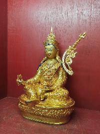 Buddhist Handmade Statue Of Padmasambhava [guru Rinpoche], [full Fire Gold Plated], [face Painted], [stone Setting]