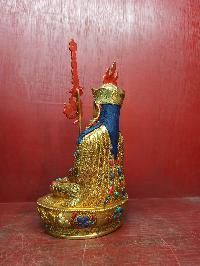 Buddhist Handmade Statue Of Padmasambhava [guru Rinpoche], [full Fire Gold Plated], [face Painted], [stone Setting]