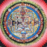 Buddhist Hand Painted Tibetan Thangka Of Kalachakra Mandala Thangka Painting