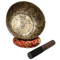 Buddhist Hand Beaten Jambati Singing Bowl, With Premium Etching Carving Of [astrology,planets And Yoga Man]