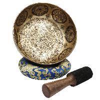 Buddhist Hand Beaten Jambati Singing Bowl, With Premium Etching Carving Of [flower Design]