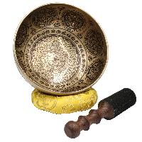 Buddhist Hand Beaten Jambati Singing Bowl, With Premium Etching Carving Of [flower Design]