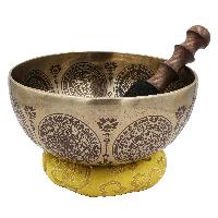 Buddhist Hand Beaten Jambati Singing Bowl, With Premium Etching Carving Of [flower Design]