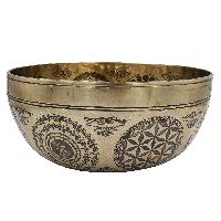 Buddhist Hand Beaten Jambati Singing Bowl, With Premium Etching Carving Of [yoga Man]