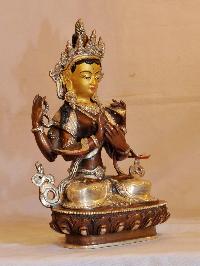 Buddhist Handmade Statue Of Chenrezig, [face Painted], [silver And Chocolate Oxidized]