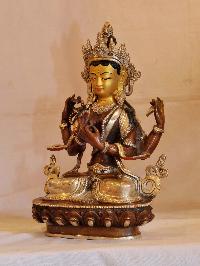 Buddhist Handmade Statue Of Chenrezig, [face Painted], [silver And Chocolate Oxidized]