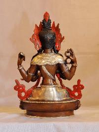 Buddhist Handmade Statue Of Chenrezig, [face Painted], [silver And Chocolate Oxidized]