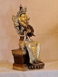 Buddhist Handmade Statue Of Maitreya Buddha, [face Painted], [silver And Chocolate Oxidized]