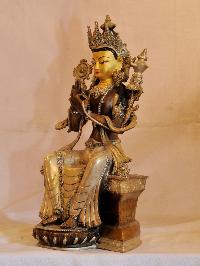 Buddhist Handmade Statue Of Maitreya Buddha, [face Painted], [silver And Chocolate Oxidized]