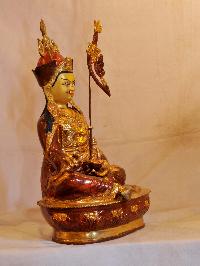 Buddhist Handmade Statue Of Padmasambhava, [face Painted], [partially Gold Plated]