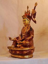 Buddhist Handmade Statue Of Padmasambhava, [face Painted], [partially Gold Plated]