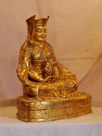 Buddhist Handmade Statue Of Gampopa, [face Painted], [gold Plated]