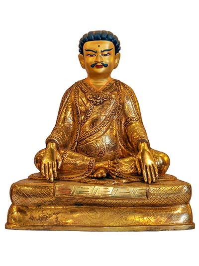 Buddhist Handmade Statue Of Marpa Lotsawa, [face Painted], [gold Plated]