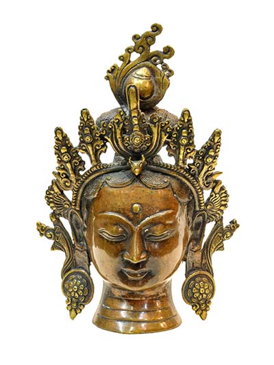 Buddhist Handmade Statue Of Face Of Tara, [chocolate Oxidized], [tara Mask, Tara Head]