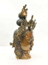 Buddhist Handmade Statue Of Face Of Tara, [chocolate Oxidized], [tara Mask, Tara Head]