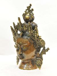 Buddhist Handmade Statue Of Face Of Tara, [chocolate Oxidized], [tara Mask, Tara Head]