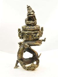 Buddhist Handmade Incense Burner Of [mahakala] Face At Front, With [dragon Design], [makal, Maka, Incense Burner]