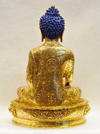 Buddhist Handmade Statue Of Shakyamuni Buddha, [full Fire Gold Plated], [face Painted], [stone Setting]