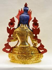 Buddhist Handmade Statue Of White Tara, [full Fire Gold Plated], [face Painted], [stone Setting]