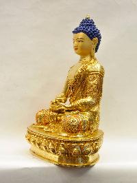 Buddhist Handmade Statue Of Amitabha Buddha, [full Fire Gold Plated], [face Painted], [stone Setting]