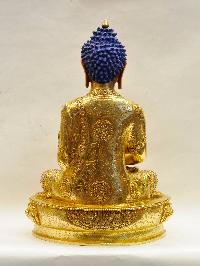 Buddhist Handmade Statue Of Amitabha Buddha, [full Fire Gold Plated], [face Painted], [stone Setting]