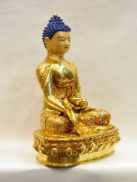 Buddhist Handmade Statue Of Medicine Buddha, [full Fire Gold Plated], [face Painted], [stone Setting]
