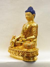 Buddhist Handmade Statue Of Medicine Buddha, [full Fire Gold Plated], [face Painted], [stone Setting]