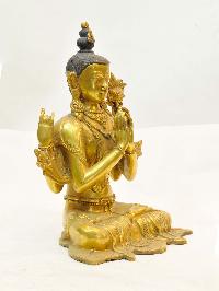 Buddhist Handmade Statue Of Chenrezig, [gold Plated]