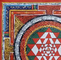 [art From Bhaktapur], Buddhist Handmade Thangka Of Mandala, With [yantra] Design, [hand Painted], [antique], [real Gold]