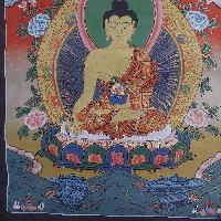[art From Bhaktapur], Buddhist Handmade Thangka Painting Of Medicine Buddha, [antique], [real Gold]