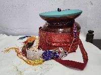 Chod Damaru, [high Quality] Rose Wood Bhutanese Chod Damaru, With Brocade Cover And Tail