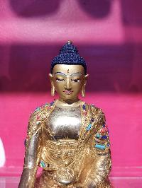 Buddhist Handmade Statue Of Shakyamuni Buddha, [face Painted], [gold Plated], [stone Setting]