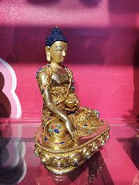 Buddhist Handmade Statue Of Shakyamuni Buddha, [face Painted], [gold Plated], [stone Setting]