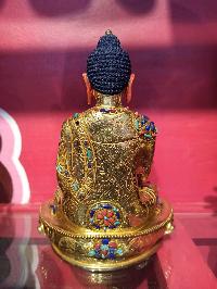 Buddhist Handmade Statue Of Shakyamuni Buddha, [face Painted], [gold Plated], [stone Setting]