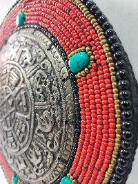 Traditional Tibetan, Ritual Wall Hanging Of Mandala, Round Shape, [stone Setting]