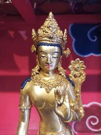 Buddhist Handmade Statue Of Standing Avalokiteshvara, [face Painted], [mercury Plated], [electroplating]