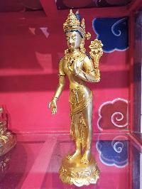 Buddhist Handmade Statue Of Standing Avalokiteshvara, [face Painted], [mercury Plated], [electroplating]