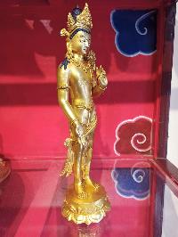 Buddhist Handmade Statue Of Standing Avalokiteshvara, [face Painted], [mercury Plated], [electroplating]