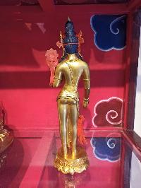 Buddhist Handmade Statue Of Standing Avalokiteshvara, [face Painted], [mercury Plated], [electroplating]