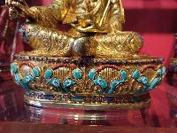 Buddhist Handmade Statue Of Padmasambhava, Guru Rinpuchhe, [face Painted], [gold Plated], [stone Setting]