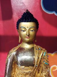 Buddhist Handmade Statue Of Shakyamuni Buddha, [face Painted], [gold Plated], [stone Setting]