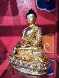 Buddhist Handmade Statue Of Shakyamuni Buddha, [face Painted], [gold Plated], [stone Setting]