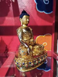 Buddhist Handmade Statue Of Shakyamuni Buddha, [face Painted], [gold Plated], [stone Setting]