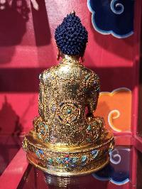 Buddhist Handmade Statue Of Shakyamuni Buddha, [face Painted], [gold Plated], [stone Setting]