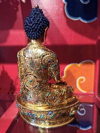 Buddhist Handmade Statue Of Shakyamuni Buddha, [face Painted], [gold Plated], [stone Setting]