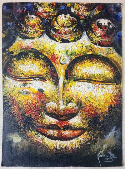 Painting Of Face Of Buddha [oil Colour Painting], [acrylic Color], [washable]