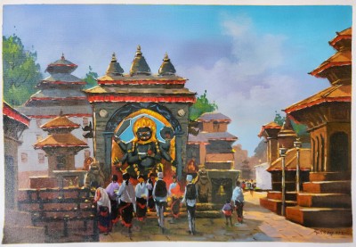 Painting Of Hanuman Dhoka [acrylic Color On Canvas], [washable]