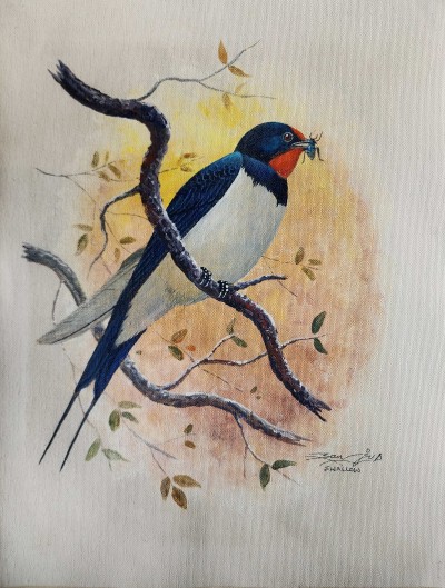 Painting Of Beautiful Bird [acrylic Color On Canvas], [washable]