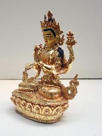 Chenrezig Statue, Buddhist Handmade Statue Of Avalokiteshvara, [gold Plated], [face Painted]