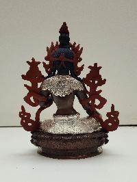 Buddhist Handmade Statue Of Green Tara, [silver Plated And Chocolate Oxidized], [face Painted]